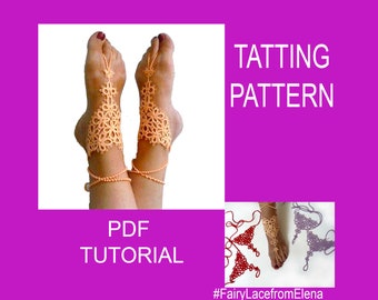 Tatting pattern barefoot sandals - PDF tatting tutorial - Summer fashion