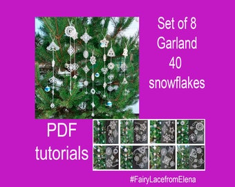 Needle tatting pattern garland, Christmas garland, snowflake, wedding ceremony, PDF and video tutorial, DIY