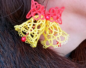 Patrón de frivolité para pendientes Jingle Bells