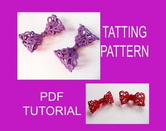 Easy tatting pattern 3D Bow, PDF tutorial, easy tatting