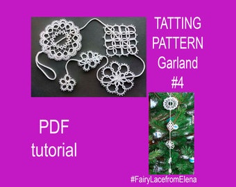 Needle tatting pattern garland 4, Christmas garland, snowflake, wedding ceremony, PDF and video tutorial, DIY