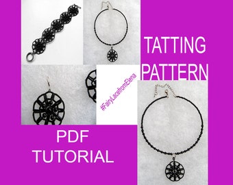 PDF tatting with beads pattern, round Element "Wheel of Fortune", tatting tutorial jewelry, 3 in 1