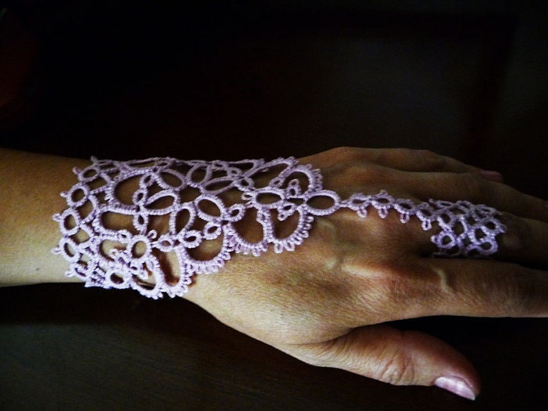 Tatting pattern slave bracelet ring Shakti, PDF tatting tutorial, lace fingerless gloves image 6