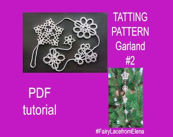 Needle tatting pattern garland 2, Christmas garland, snowflake, wedding ceremony, PDF and video tutorial, DIY