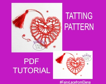 Tatting pattern heart Peacock, pattern bookmark, PDF tutorial