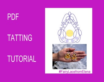 Tatting pattern earrings Alba, PDF tatting tutorial, jewelry tatting pattern