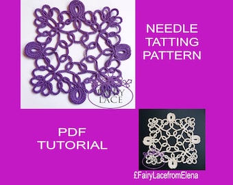 Needle tatting pattern square doily Diana, PDF tutorial