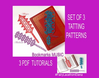 PDF tatting pattern bookmarks, set of 3 tatting tutorials