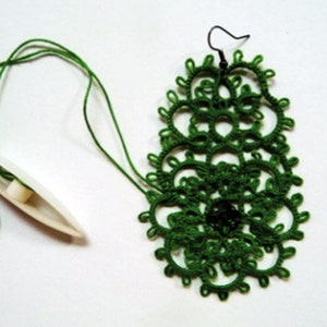 Tatting pattern bracelet and earrings Emerald , jewelry tutorial image 5