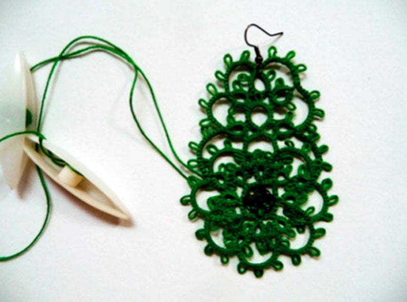 Tatting pattern bracelet and earrings Emerald , jewelry tutorial image 10