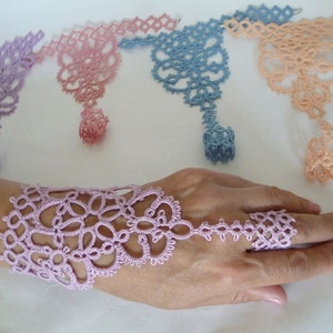 Tatting pattern slave bracelet ring Shakti, PDF tatting tutorial, lace fingerless gloves image 3