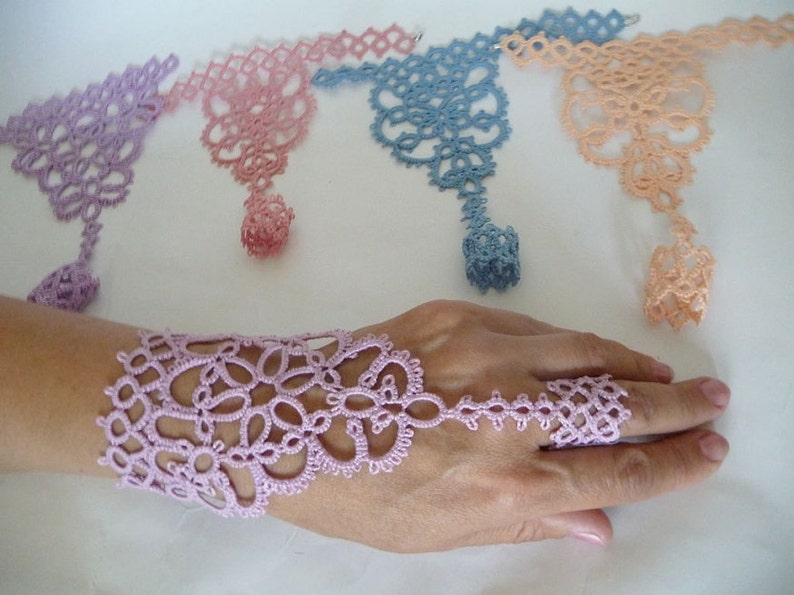 Tatting pattern slave bracelet ring Shakti, PDF tatting tutorial, lace fingerless gloves image 3