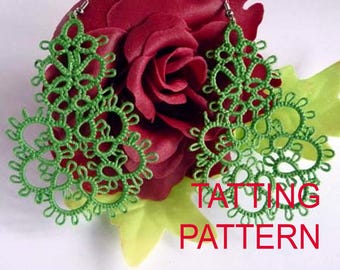 PDF Tatting Earrings Spring pattern, floral design, shuttle tatting, easy