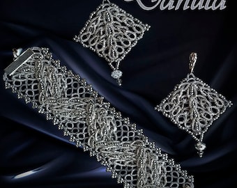 Tatting pattern Celtic jewelry set Danuta. PDF and video tutorial for bracelet and earrings. For shuttle tatting or needle tatting.