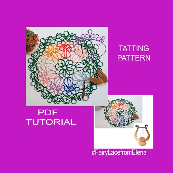 Tatting patter doily Lyre, PDF tatting tutorial roud doily