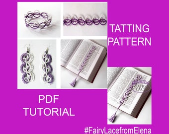 Tatting pattern Homespun Elegance, PDF tutorial, tatting shuttle, needle tatting, bookmark, earrings, bracelet