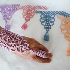 Tatting pattern slave bracelet ring Shakti, PDF tatting tutorial, lace fingerless gloves image 7