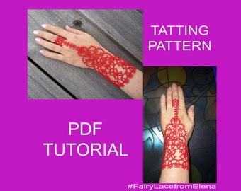 PDF Tatting pattern Slave Bracelet Ring "Lakshmi", lace gloves pattern, fingerless gloves