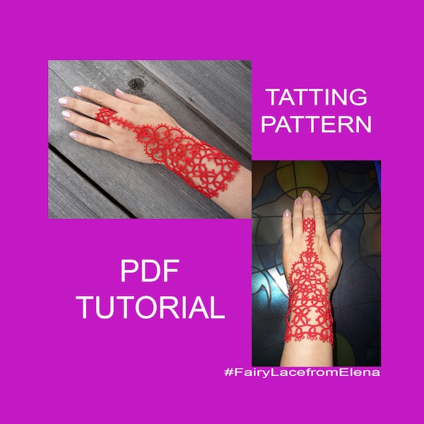 PDF Tatting pattern Slave Bracelet Ring "Lakshmi", lace gloves pattern, fingerless gloves