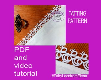 Tatting pattern edging Easter Bunny, lace border pattern, PDF and video tutorial