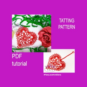 ハートとスクエアのタティングパターン。PDF タティングチュートリアル。