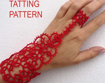 Patrón de frivolité en PDF para pulsera esclava con anillo "Lakshmi", patrón para guantes de encaje, guantes sin dedos