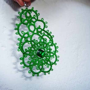 Tatting pattern bracelet and earrings Emerald , jewelry tutorial image 8