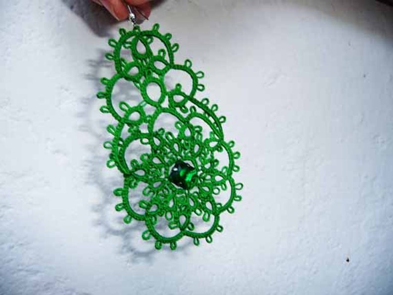 Tatting pattern bracelet and earrings Emerald , jewelry tutorial image 8