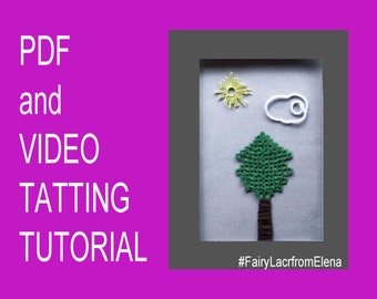 Needle tatting pattern, PDF and video tatting tutorial,  lace picture , Pine tree under the sun