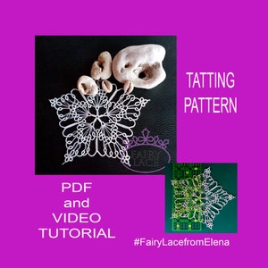 PDF and video tatting pattern doily  &quot;Sea Star&quot;, DIY