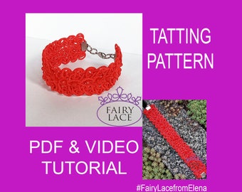 Tatting pattern celtic bracelet Red Maze, PDF and video tutorial