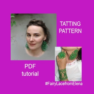 Tatting pattern bracelet and earrings Emerald , jewelry tutorial image 1