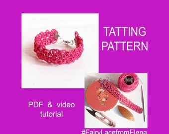 Tatting pattern celtic bracelet Rosemary, PDF and video tutorial