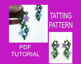 Needle tatting pattern earrings Polina, PDF tutorial, easy tatting pattern