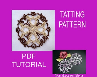 Tatting pattern round doily  Maltese cross, PDF tutorial