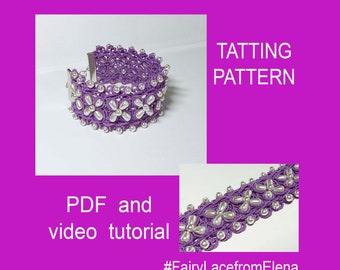 Tatting Pattern Celtic bracelet,  PDF and video tutorial for tatting bracelet or choker