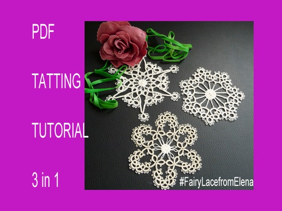 Needle tatting pattern garland sixth - FairyLace - tutorial for 5 snowflakes