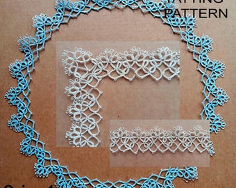 May include: A tatting pattern design in blue and white. The image shows a circular blue tatting design with a white corner and a white straight edge. The text "TATTTING PATTERN" and "3 in 1" are also visible.