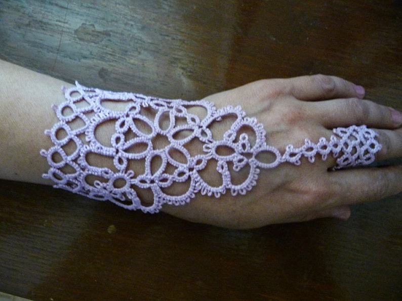 Tatting pattern slave bracelet ring Shakti, PDF tatting tutorial, lace fingerless gloves image 2