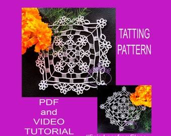 PDF and video tatting tutorial square doily  "Reflection"