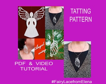 Needle tatting pattern "Angel wing", PDF and video tutorial