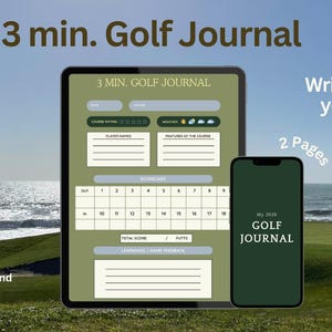 Diario de golf de 3 minutos para mejorar / Registro de puntuación de golf / Diario de rendimiento de golf / PDF digital / Diario de golf / Tarjeta de puntuación de golf digital