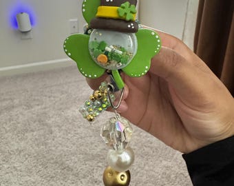 Lucky Charm Shaker Badge Reel, Rhinestone Alligator/Belt Clip, Lanyard