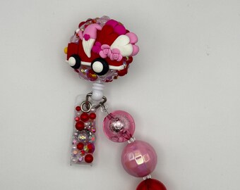 Gnome Valentines Car Badge Reel, Rhinestone Alligator/Belt Clip, Lanyard