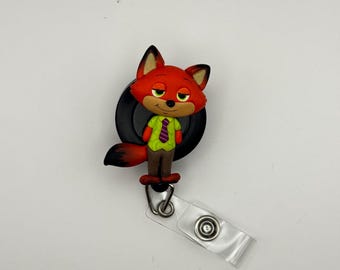 Nick from Zootopia Badge Reel, Rhinestone Alligator/Belt Clip, Lanyard