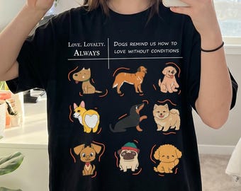Camiseta unisex de algodón con ilustraciones de razas de perros para amantes de los perros.