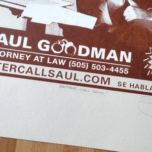 Breaking Bad 'Better Call Saul' Hand Pulled Limited Edition Screen Print LAST FEW image 3