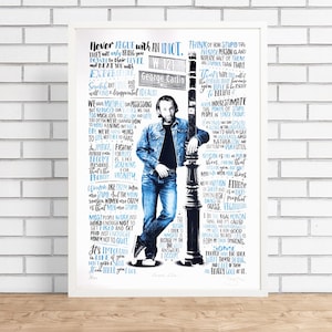 George Carlin, Limited Edition, Retro, Hand Printed, Silkscreen, Screen Print, Illustration, Art Print, signed and numbered.