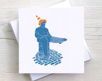 Loughborough Sock Man Traffic Cone Blank Greetings card