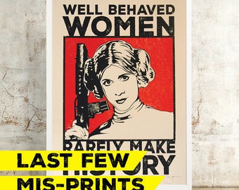 REDUCED! Star Wars Princess Leia 'Well Behaved' (Large) Hand Pulled Screen Print MIS-PRINT